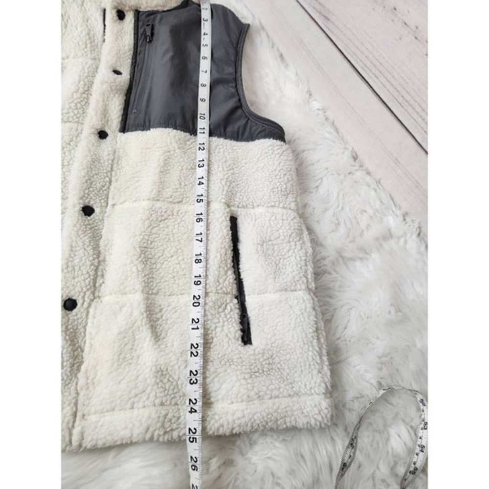 Banana‎ Republic Womens Sherpa Vest White Gray Full Zip Snap Insulated Pockets L - Picture 4 of 6
